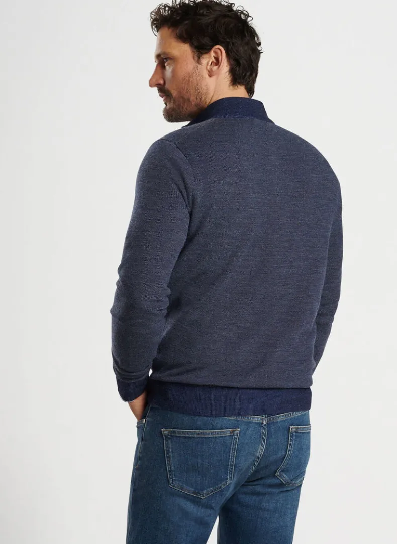 PETER MILLAR BREAKER BIRDSEYE 1/4 ZIP SWEATER - NAVY