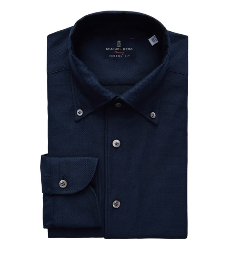 EMANUEL BERG GIRO ENGLESE PREMIUM LUXURY MEN'S SHIRT - NAVY