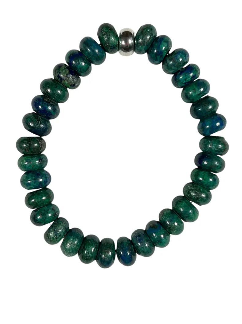 SPIVEY MANBEADS MEN'S STONE BEAD BRACELETS - AZURITE & PEWTER