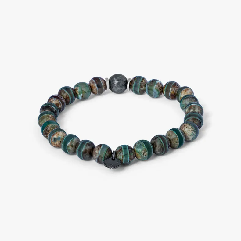 TATEOSSIAN LHASA GRAFFIATO BEADED BRACELET - BLACK RUTHENIUM PLATED WITH GREEN AGATE