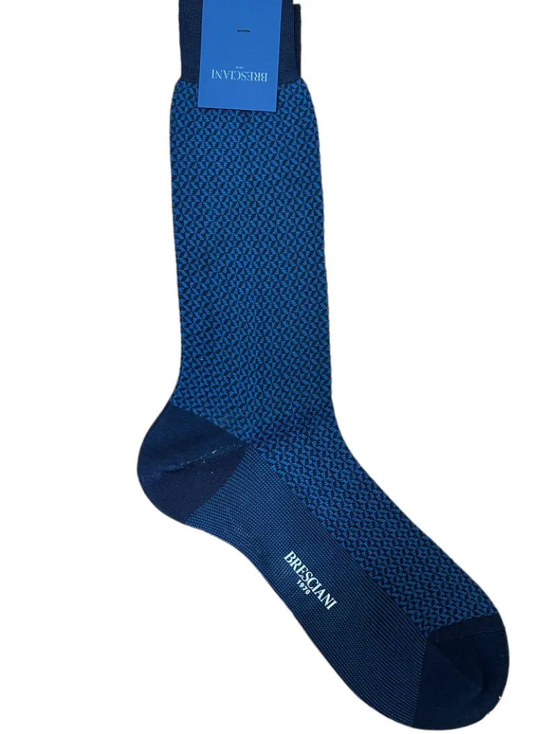 BRESCIANI 1970 COTTON CALF SOCK - NAVY/BLACK