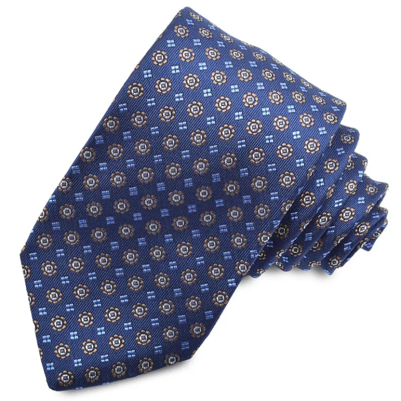 DION SILK TIE - NAVY FLORAL MEDALLIONS