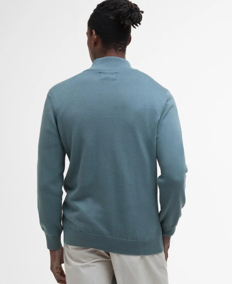 BARBOUR COTTON HALF ZIP KNITTED SWEATER - VINTAGE TEAL