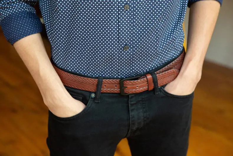 BOSCA 1911 WASHED LEATHER VESUVIO BELT - DARK BROWN