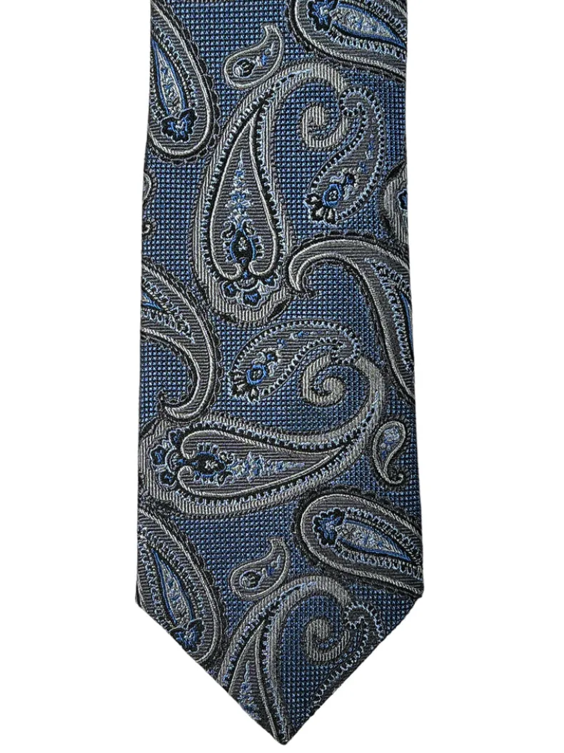 JZ RICHARDS WOVEN SILK TIE - BLUE/GREY PAISLEY