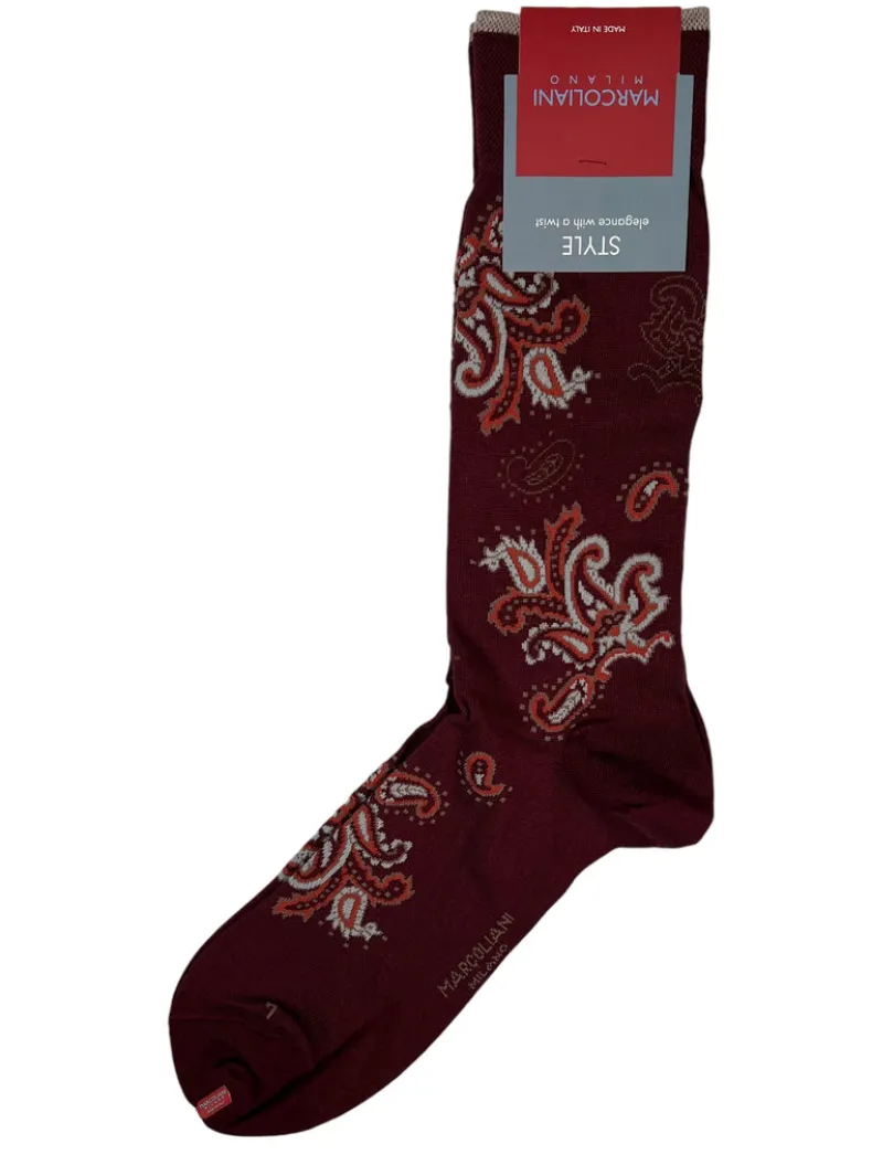 MARCOLIANI JALI PAISLEY CALF SOCK - BURGUNDY