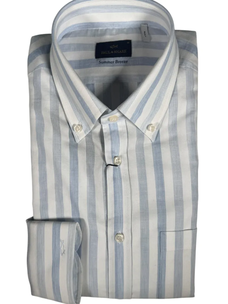 PAUL & SHARK MEN'S SUMMER BREEZE SHIRT - LIGHT BLUE STRIPE