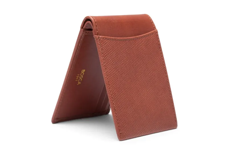 BOSCA 1911 SAFFIANO SMALL BIFOLD WALLET - BROWN