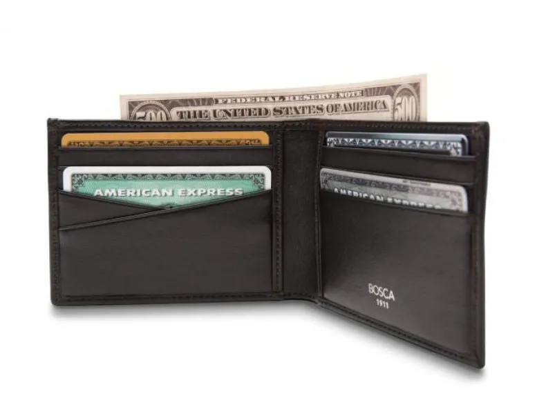 BOSCA 1911 NAPPA VITELLO SMALL BIFOLD WALLET - BLACK