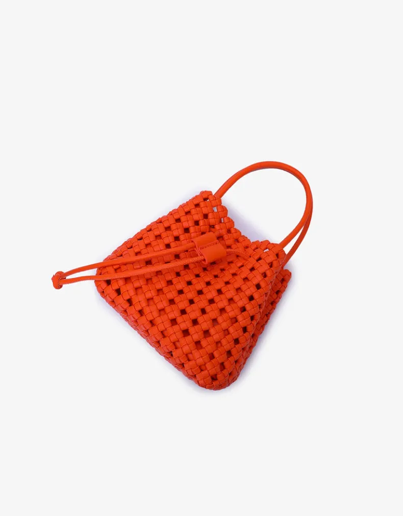 REMI/REID PERRIE BUCKET MINI WOVEN SQUARE BAG - ORANGE