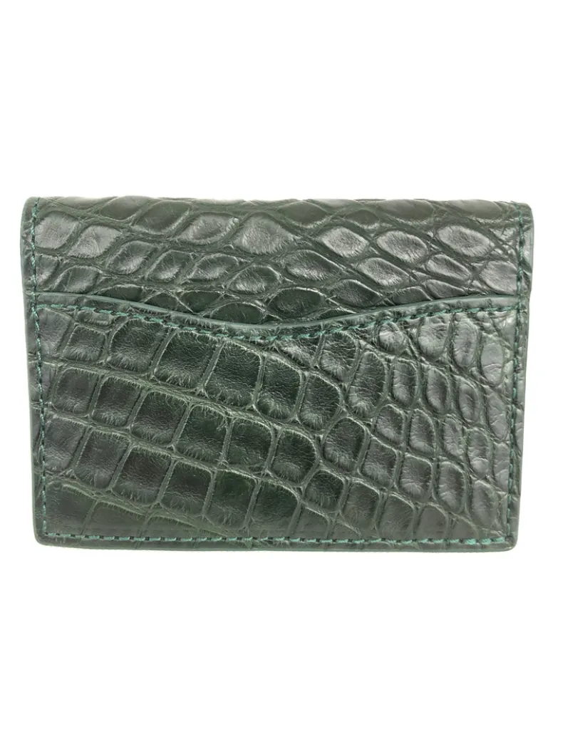 W.KLEINBERG ALLIGATOR ID CARD CASE WALLET - FOREST GREEN