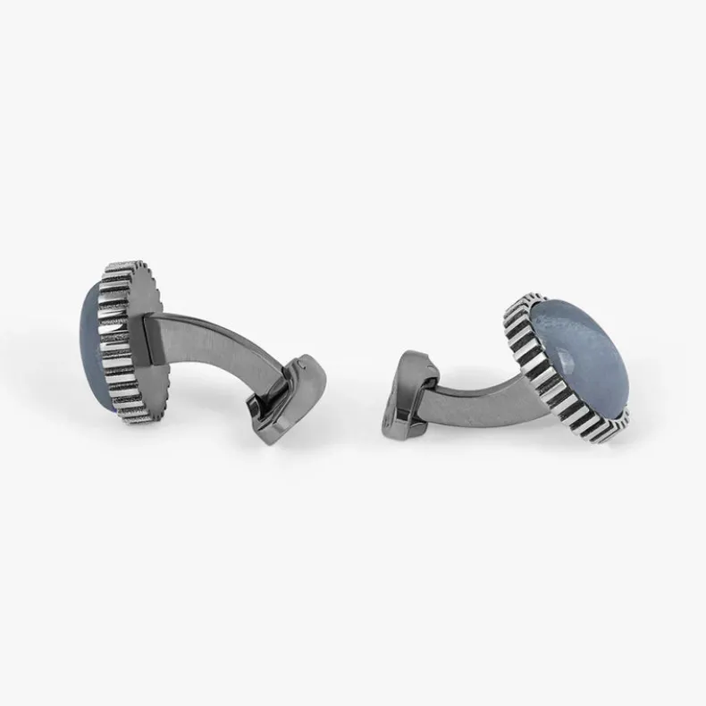 TATEOSSIAN CUFF LINKS - TITANIUM WITH BLUE LACE AGATE