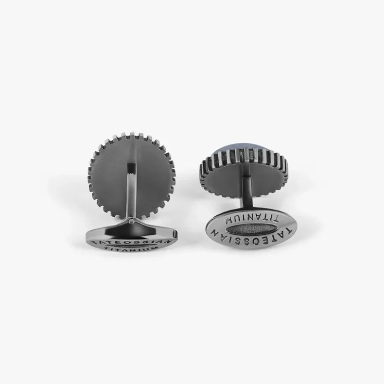 TATEOSSIAN CUFF LINKS - TITANIUM WITH BLUE LACE AGATE